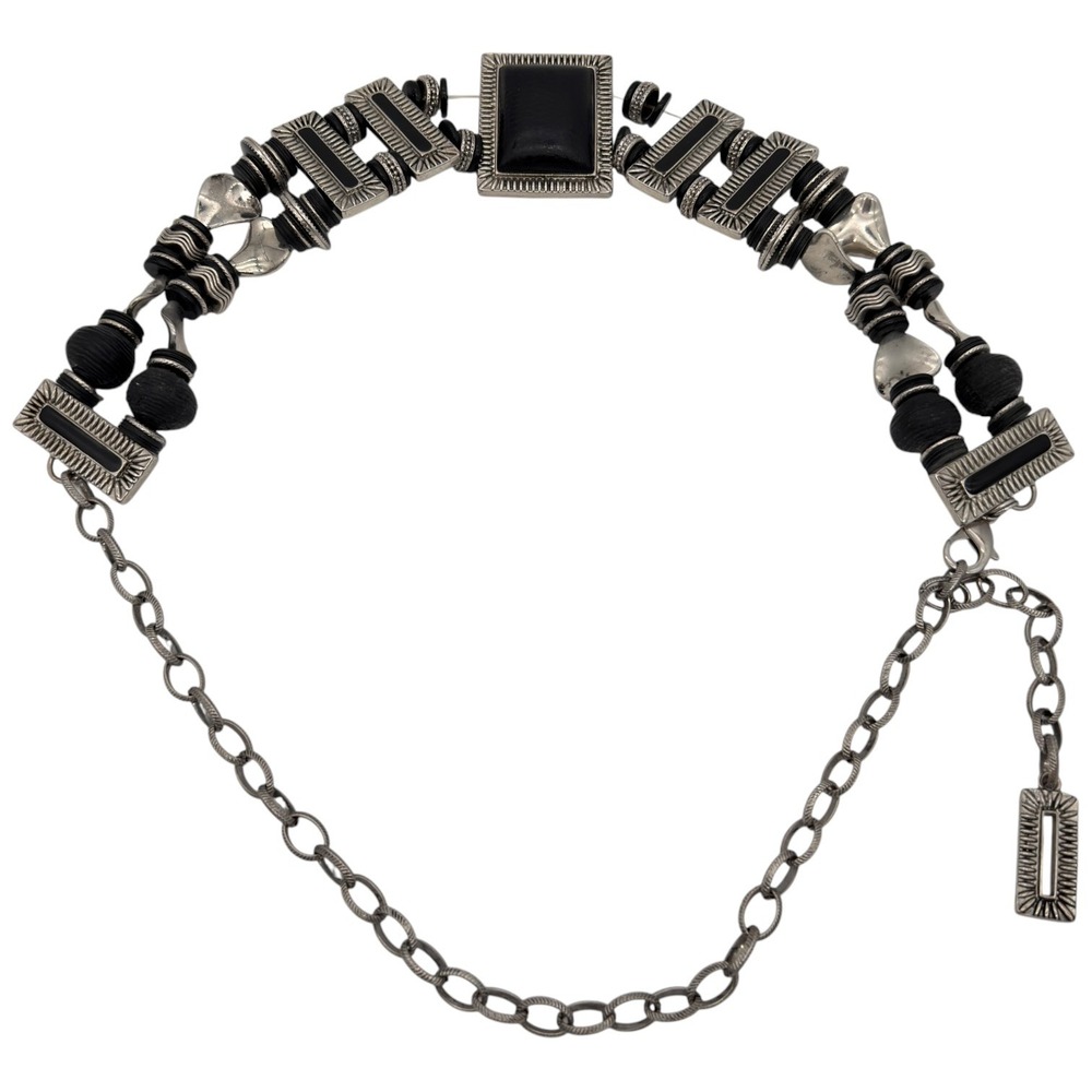 Chicos Silver Tone Black Resin Statement Chain Belt Boho Southwestern - Picture 5 of 7